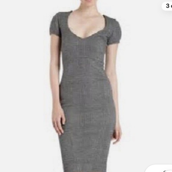 L'Agence Gray Black Plaid Fitted Short Sleeve w/Sweetheart Neckline Dress - Picture 3 of 13